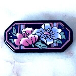 Vintage Michaela Frey Wien Enamel Floral Bar‎ Brooch Austrian 70s/80s Signed Pin